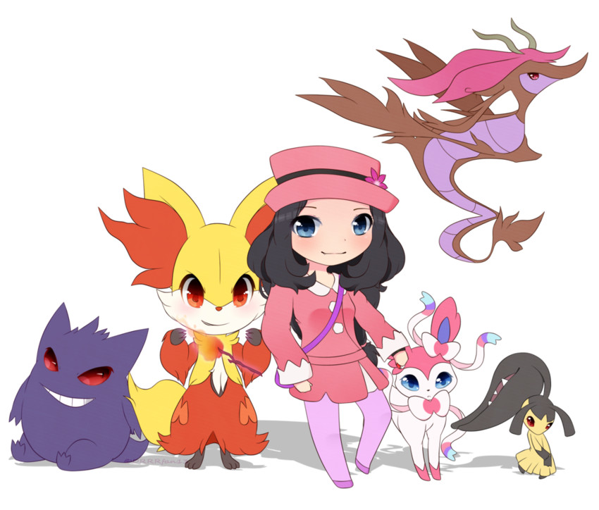 serena, sylveon, gengar, mawile, delphox, and 1 more (pokemon and 1 more) drawn by lunaticlily13