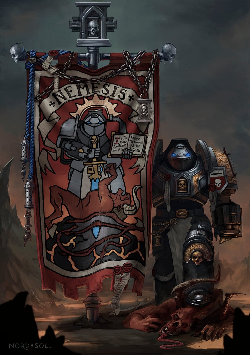 adeptus astartes and khorne (warhammer 40k) drawn by nordsol