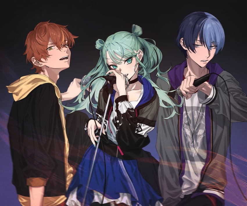 hatsune miku, shinonome akito, aoyagi touya, and vivid bad squad miku (vocaloid and 1 more) drawn by sa_tsuko
