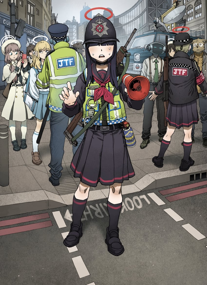 justice task force member, android, trinity student, and tea party militant (blue archive) drawn by chickenapple33
