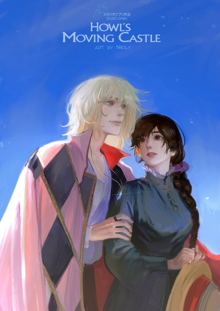 howl pendragon and sophie hatter (studio ghibli and 1 more) drawn by nikily