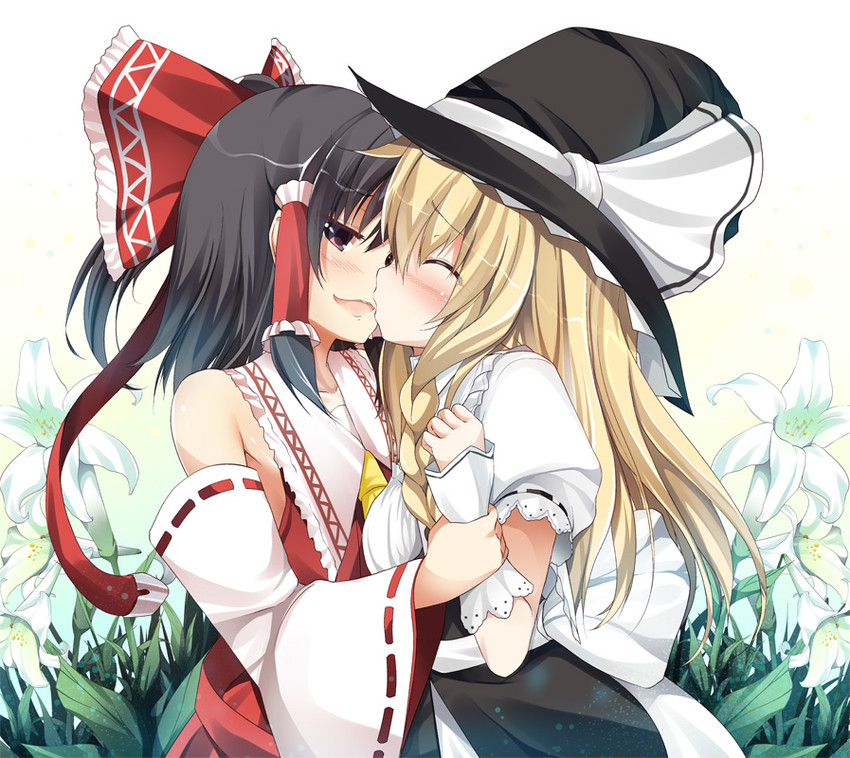 hakurei reimu and kirisame marisa (touhou) drawn by masa_(miyabitei)