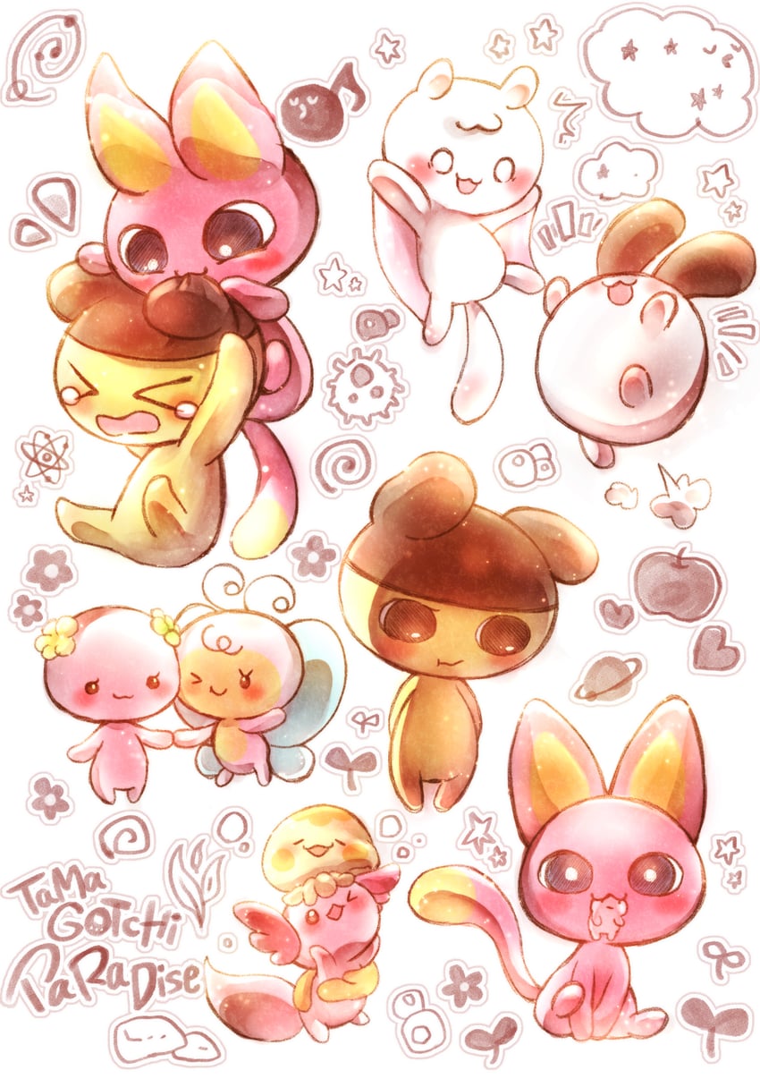 mametchi, mimitchi, flowertchi, myaotchi, mongatchi, and 4 more (tamagotchi and 3 more) drawn by minoru_(jokerrabbit0729)