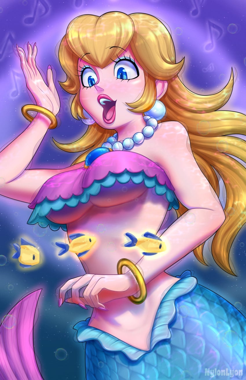 princess peach and mermaid peach (mario and 1 more) drawn by nylonlyon