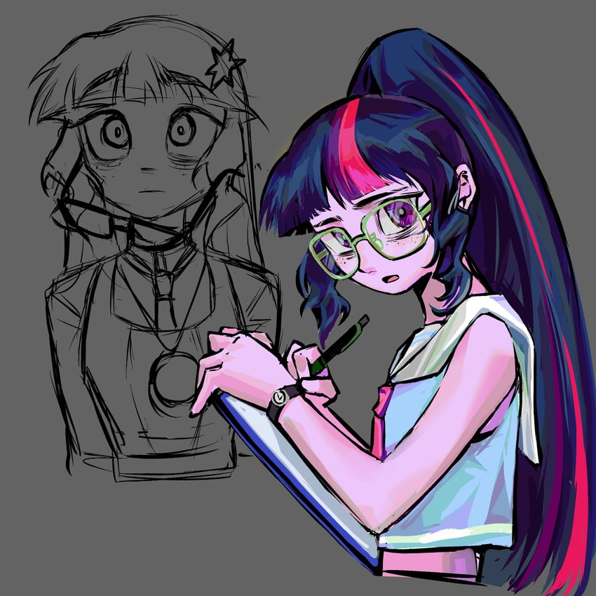 twilight sparkle and sci-twi (my little pony and 2 more) drawn by qianjibahe