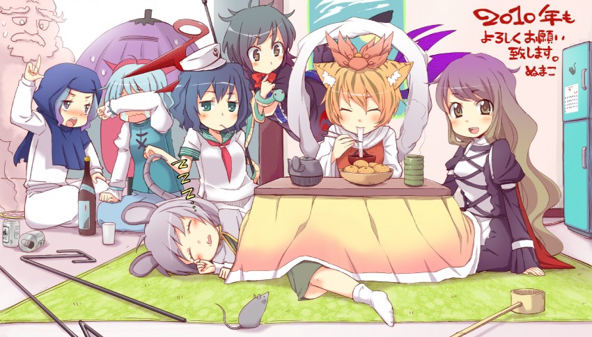 tatara kogasa, nazrin, hijiri byakuren, houjuu nue, toramaru shou, and 3 more (touhou and 1 more) drawn by numako