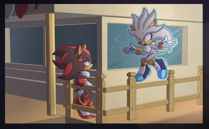 shadow the hedgehog and silver the hedgehog (sonic and 1 more) drawn by quark196