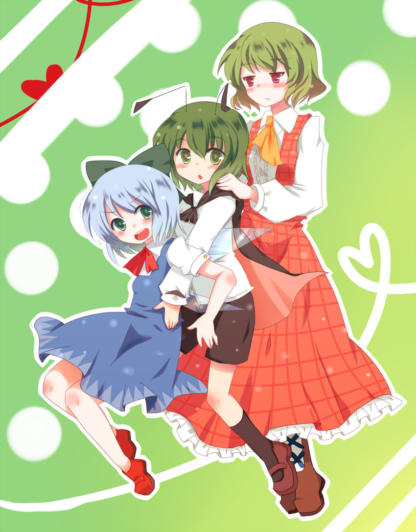 cirno, kazami yuuka, and wriggle nightbug (touhou) drawn by kodamari