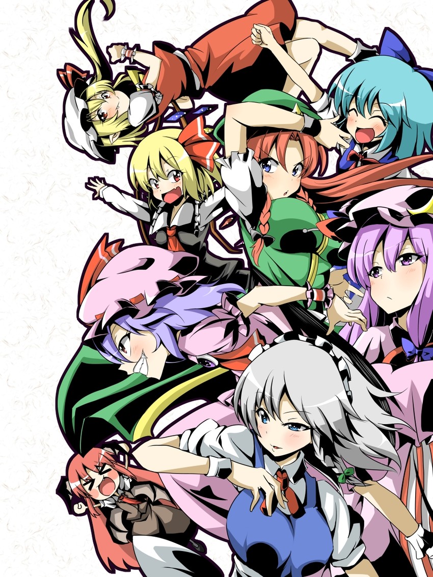 remilia scarlet, flandre scarlet, izayoi sakuya, cirno, patchouli knowledge, and 3 more (touhou and 1 more) drawn by naodx