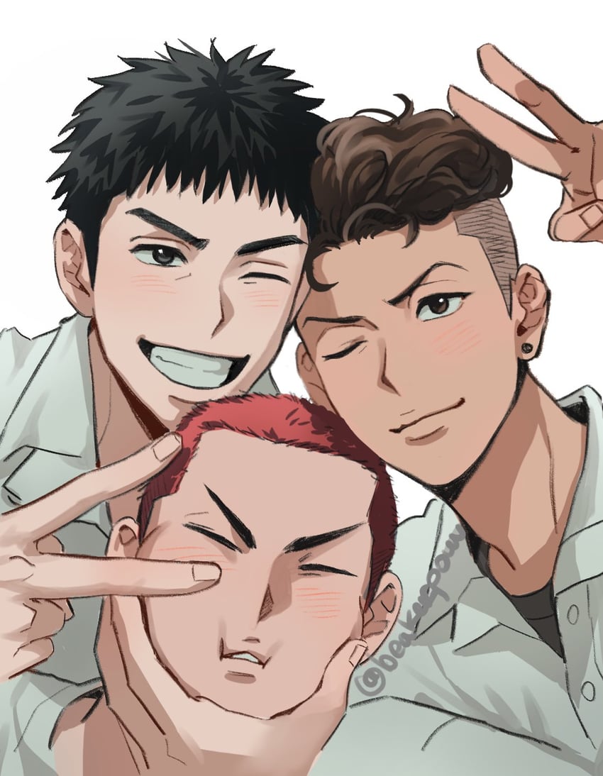 sakuragi hanamichi, miyagi ryouta, and mitsui hisashi (slam dunk) drawn by beaker_pour