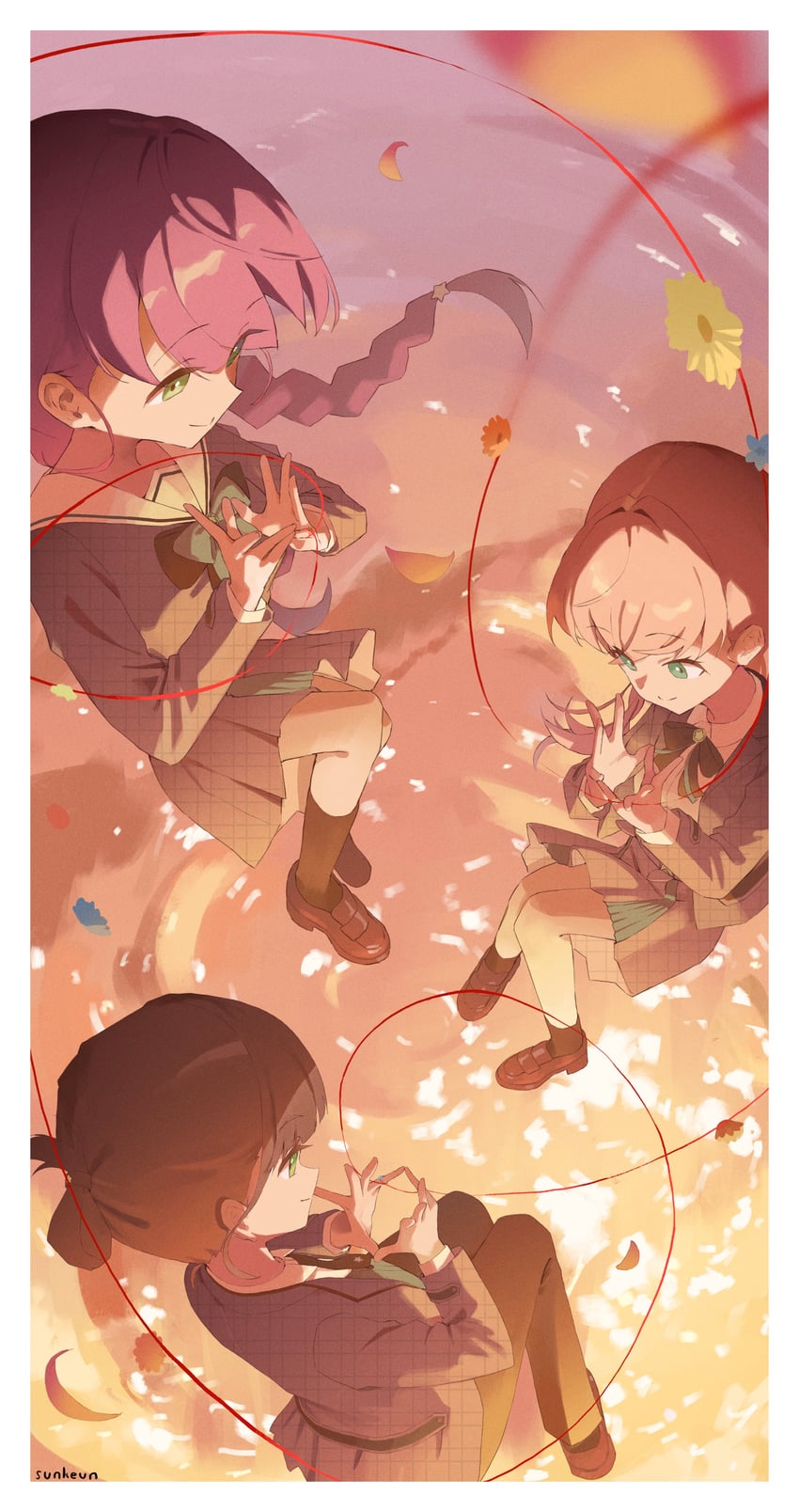 hinoshita kaho, otomune kozue, and momose ginko (love live! and 1 more) drawn by sunkeun