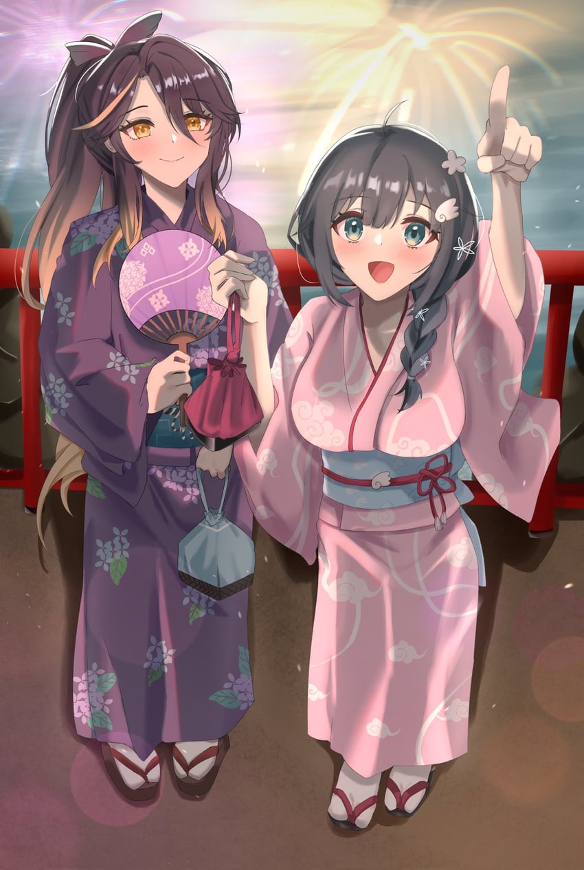 amano nene and lua asuka (indie virtual youtuber) drawn by yobi_(ybpac18)