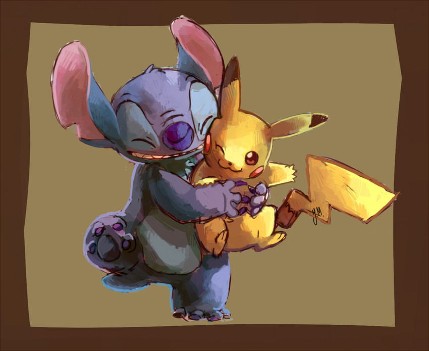pikachu and stitch (pokemon and 1 more) drawn by bluekomadori