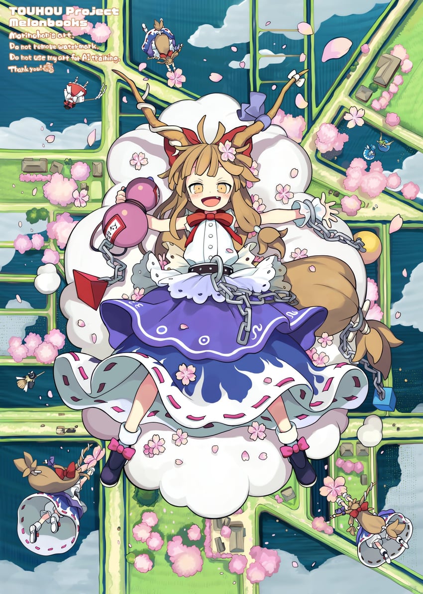 hakurei reimu, kirisame marisa, cirno, ibuki suika, and daiyousei (touhou) drawn by morino_hon