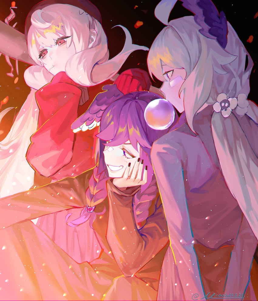 selen tatsuki, enna alouette, and reimu endou (nijisanji and 1 more) drawn by miao94236