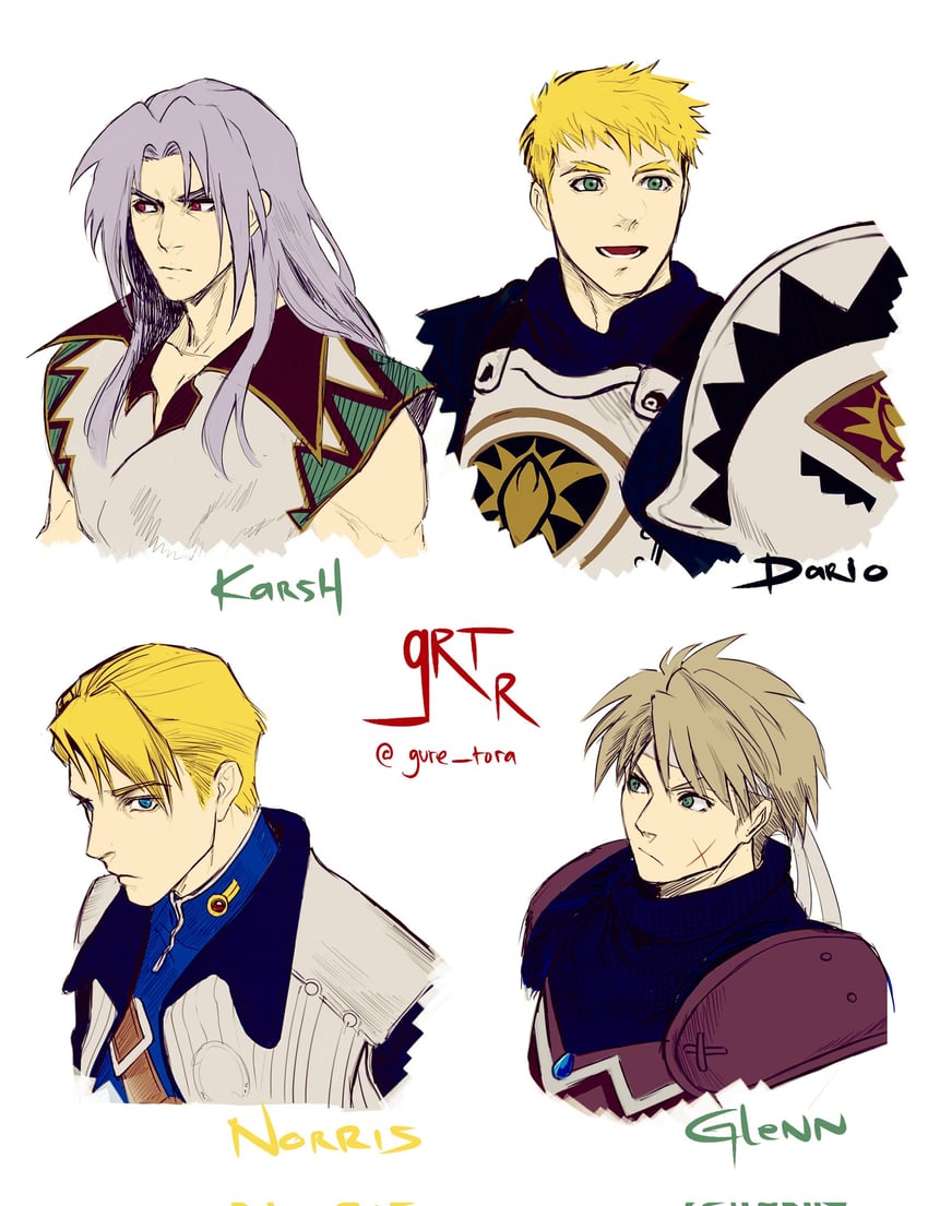 glenn, karsh, norris, and dario (chrono cross) drawn by gure_tora