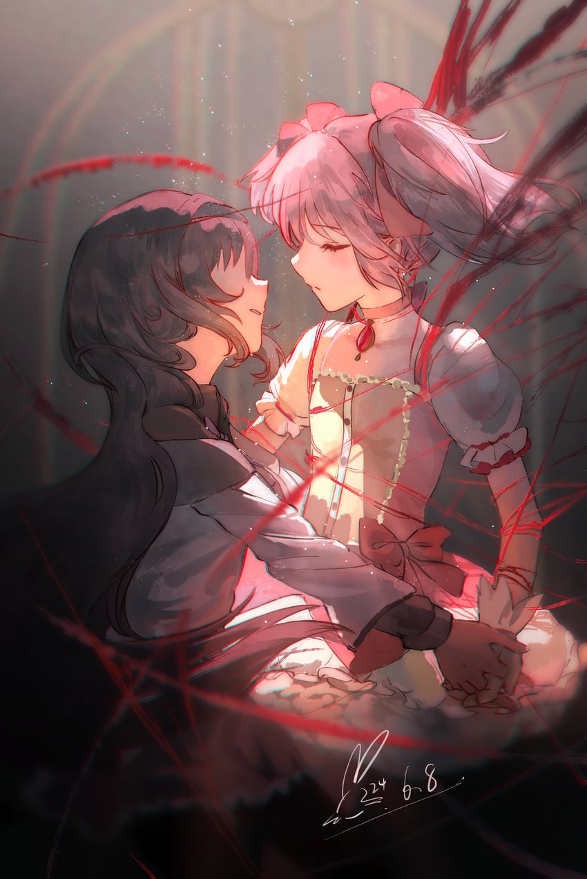 akemi homura and kaname madoka (mahou shoujo madoka magica) drawn by bruchiou