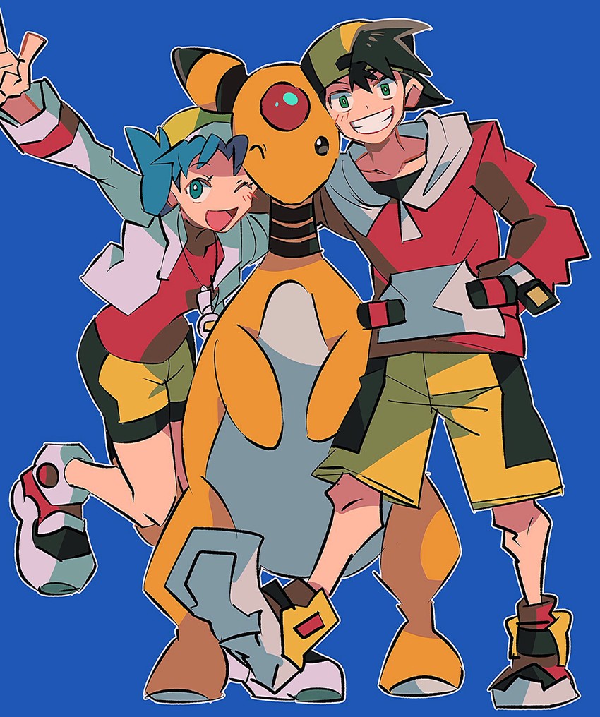 ethan, kris, and ampharos (pokemon and 1 more) drawn by zianazu