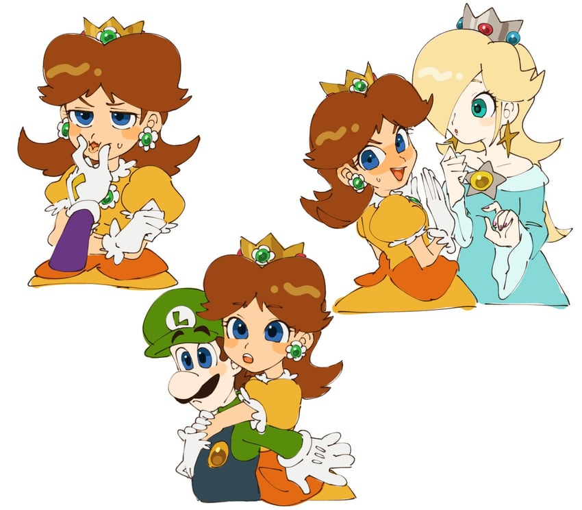 rosalina, luigi, princess daisy, and waluigi (mario) drawn by mimimi_(mimimim9999)