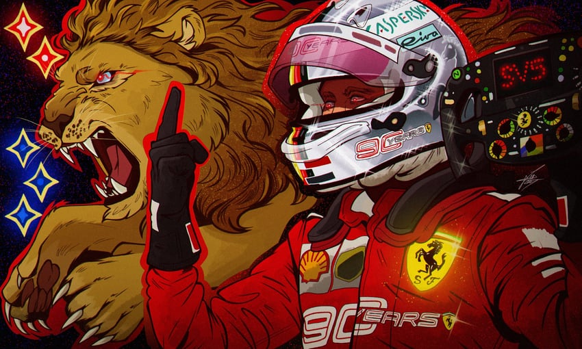 sebastian vettel (real life and 1 more) drawn by schumisnoopy