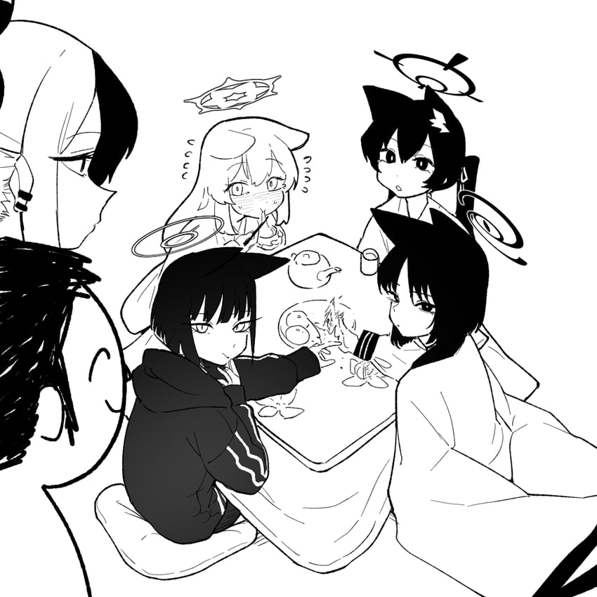 sensei, doodle sensei, mari, kazusa, kayoko, and 2 more (blue archive) drawn by asahina_yoshitoshi