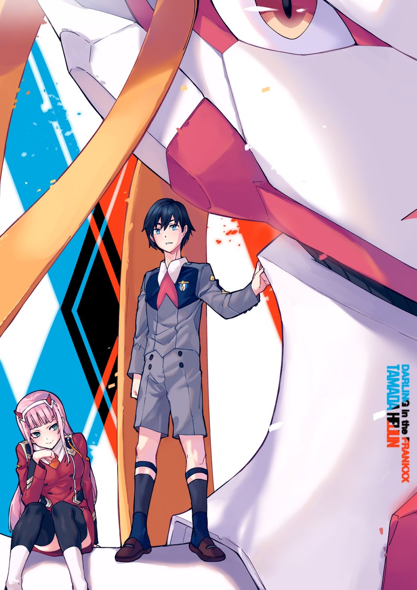 zero two, hiro, and strelizia (darling in the franxx) drawn by tamada_heijun