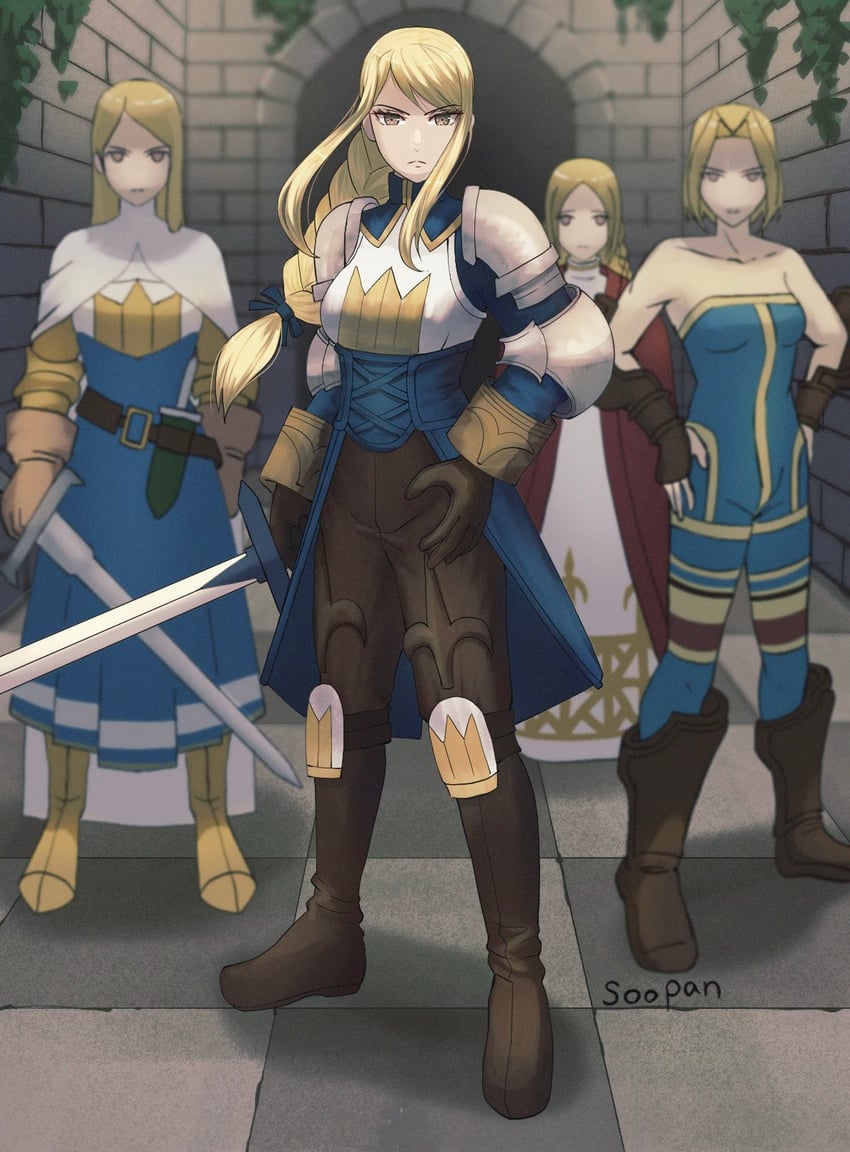 agrias oaks, monk, ovelia atkascha, and knight (final fantasy and 1 more) drawn by soosupaan
