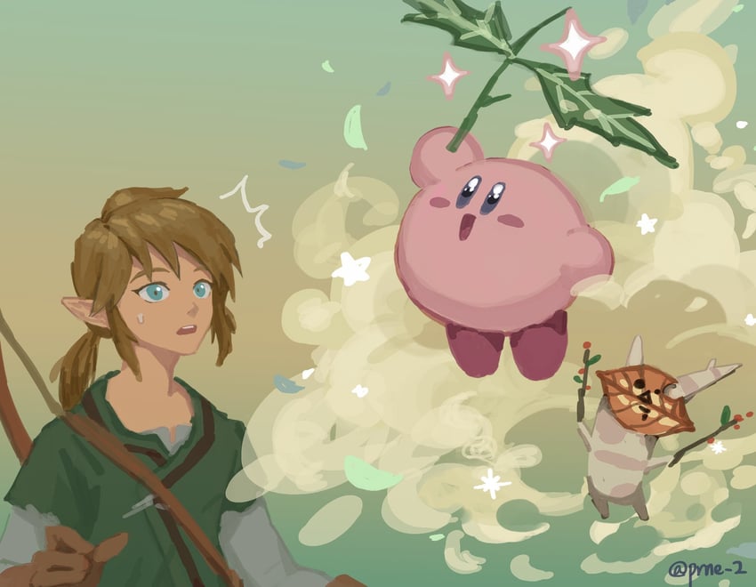 link, kirby, and korok (the legend of zelda and 1 more) drawn by prne_2
