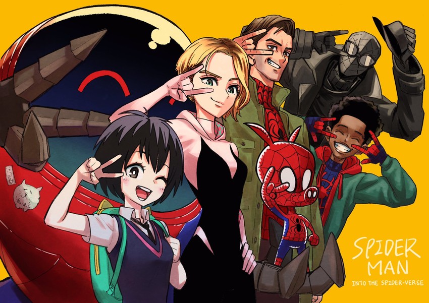spider-man, spider-gwen, gwen stacy, peni parker, miles morales, and 4 more (marvel and 3 more) drawn by shibata_yuusaku
