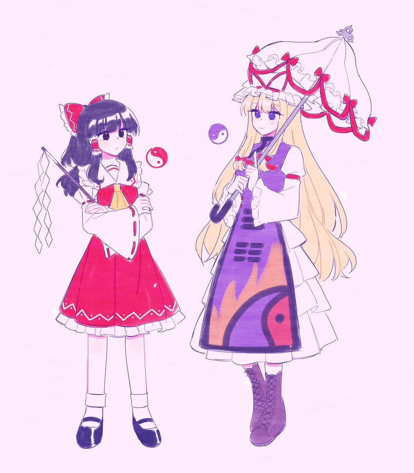 hakurei reimu and yakumo yukari (touhou) drawn by toichou_butterfly