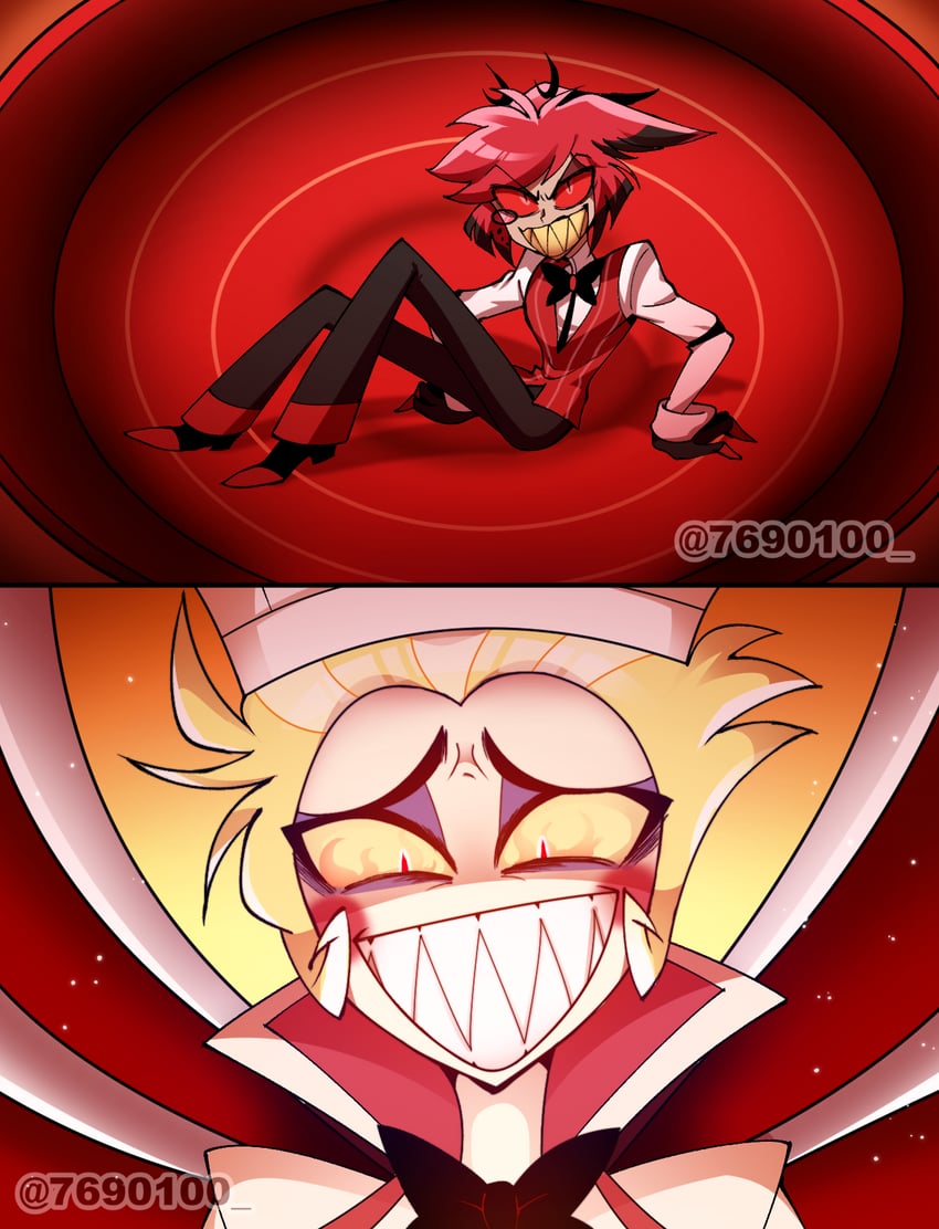 lucifer morningstar and alastor (hazbin hotel) drawn by menattou