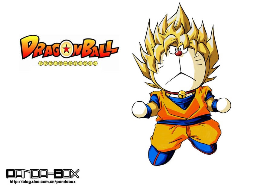 son goku and doraemon (dragon ball and 2 more) drawn by pandabox