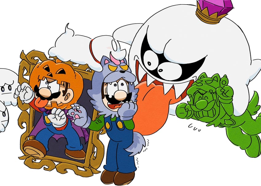 mario, luigi, king boo, and gooigi (mario and 1 more) drawn by mimimi_(mimimim9999)