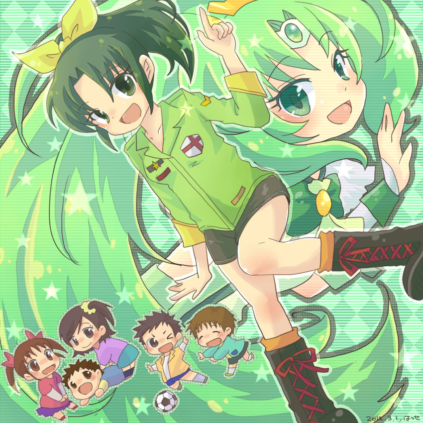 midorikawa nao, cure march, midorikawa keita, midorikawa haru, midorikawa yuuta, and 2 more (precure and 1 more) drawn by hatuse