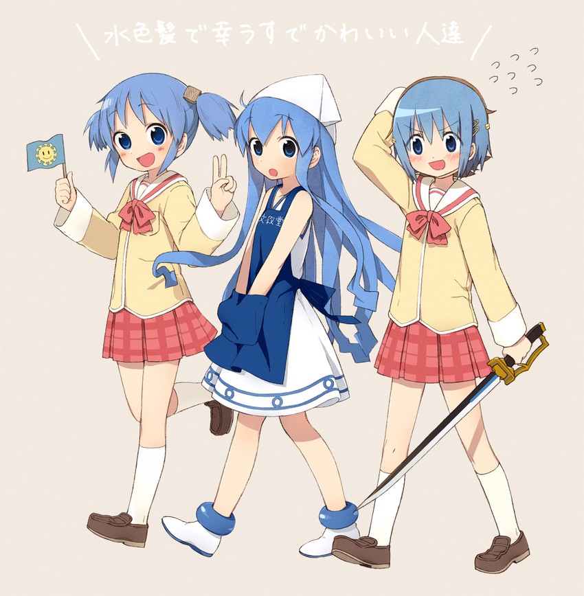 miki sayaka, ikamusume, naganohara mio, and aioi yuuko (mahou shoujo madoka magica and 2 more) drawn by uchako