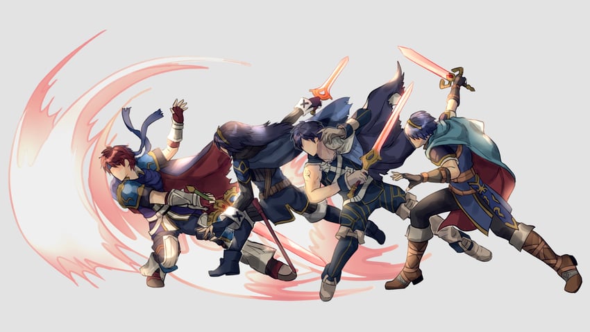 lucina, marth, chrom, and roy (fire emblem and 4 more) drawn by asada_sadao