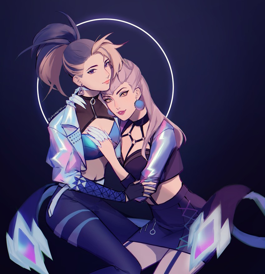 akali, evelynn, k/da all out evelynn, and k/da all out akali (league of legends) drawn by utamaruu