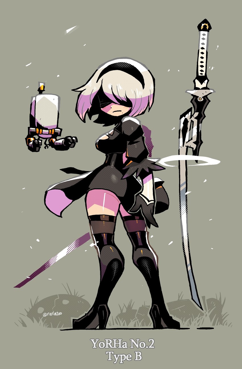 2b and pod (nier and 1 more) drawn by rariatto_(ganguri)