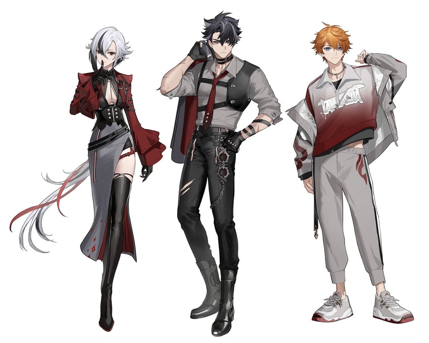 tartaglia, arlecchino, and wriothesley (genshin impact) drawn by itefu