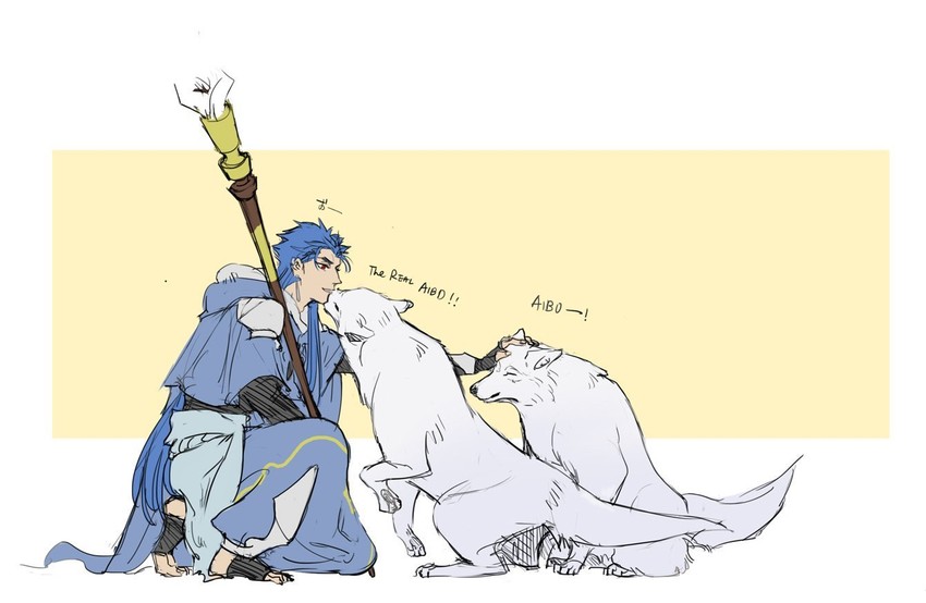 cu chulainn and freki and geri (fate and 1 more) drawn by iash