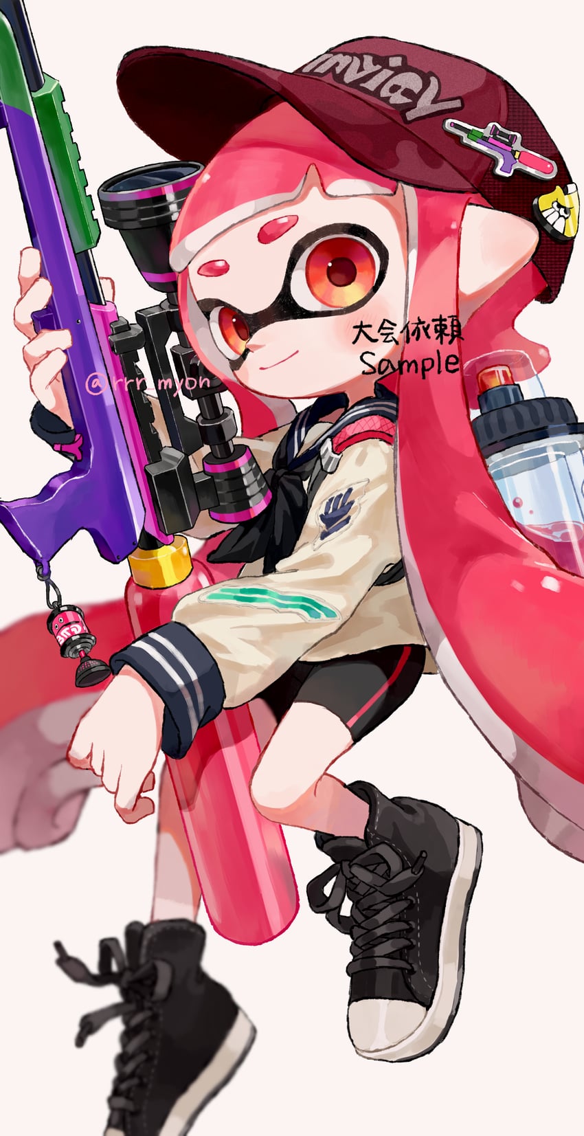 inkling player character and inkling girl (splatoon and 1 more) drawn by myon_rio