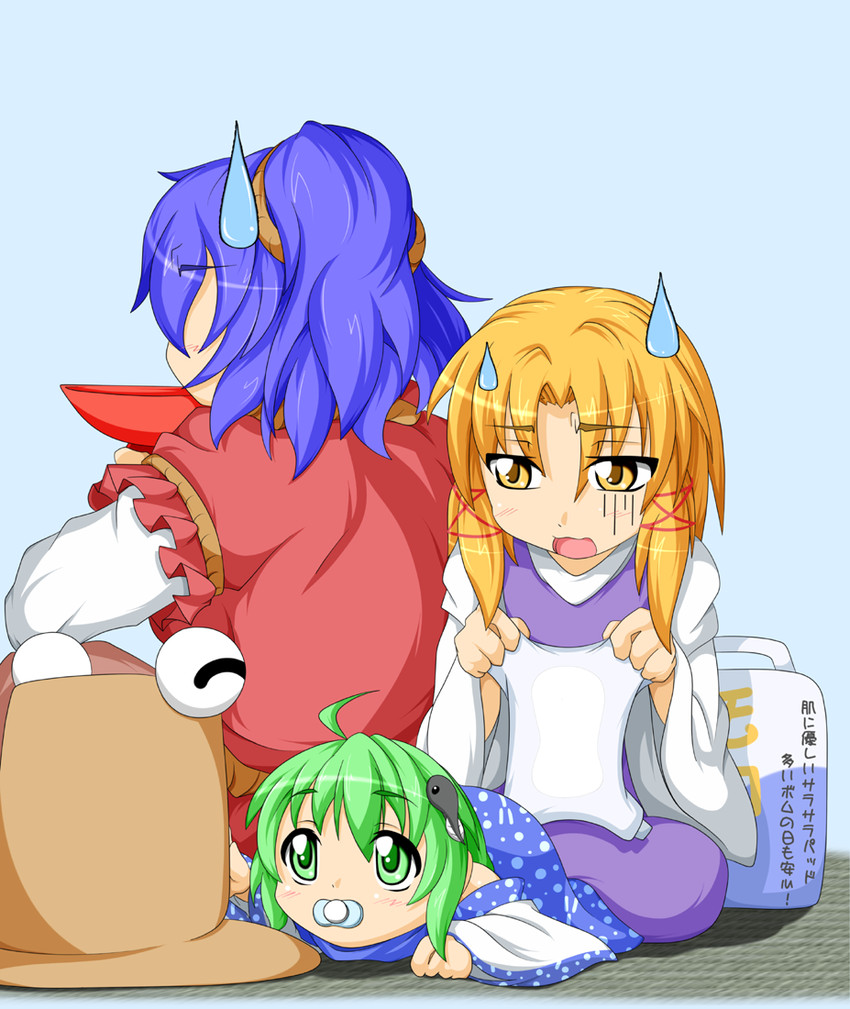 kochiya sanae, moriya suwako, yasaka kanako, and pyonta (touhou) drawn by kokujuuji