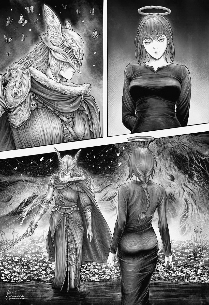 makima and malenia blade of miquella (chainsaw man and 1 more) drawn by marvin_(omarvin)