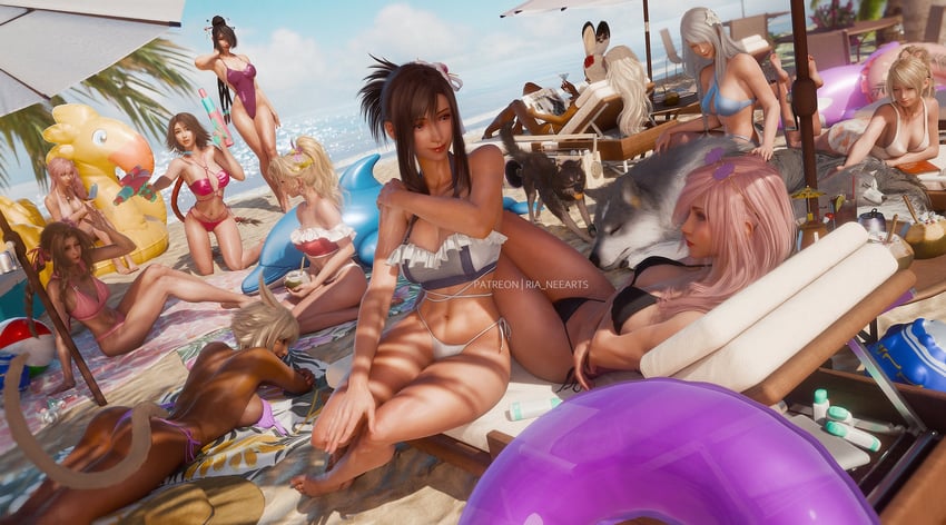 tifa lockhart, aerith gainsborough, terra branford, y'shtola rhul, yuna, and 9 more (final fantasy and 11 more) drawn by ria_(baka-neearts)