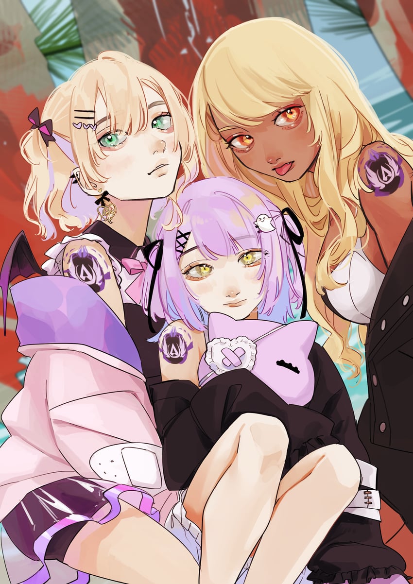 kurumi noah, shinomiya runa, and kaminari qpi (vspo! and 2 more) drawn by zoramaruta