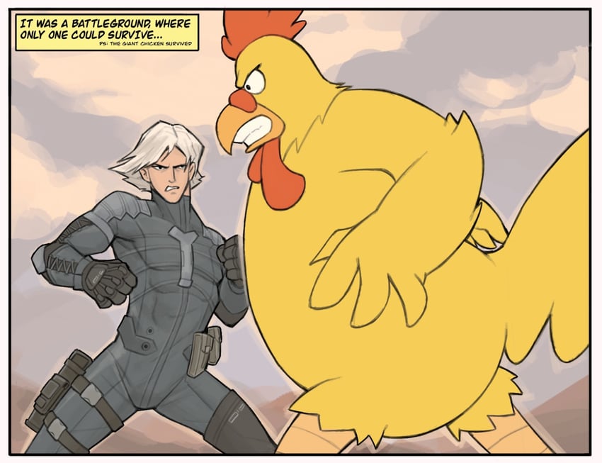 raiden and ernie the giant chicken (metal gear and 3 more) drawn by peco2057