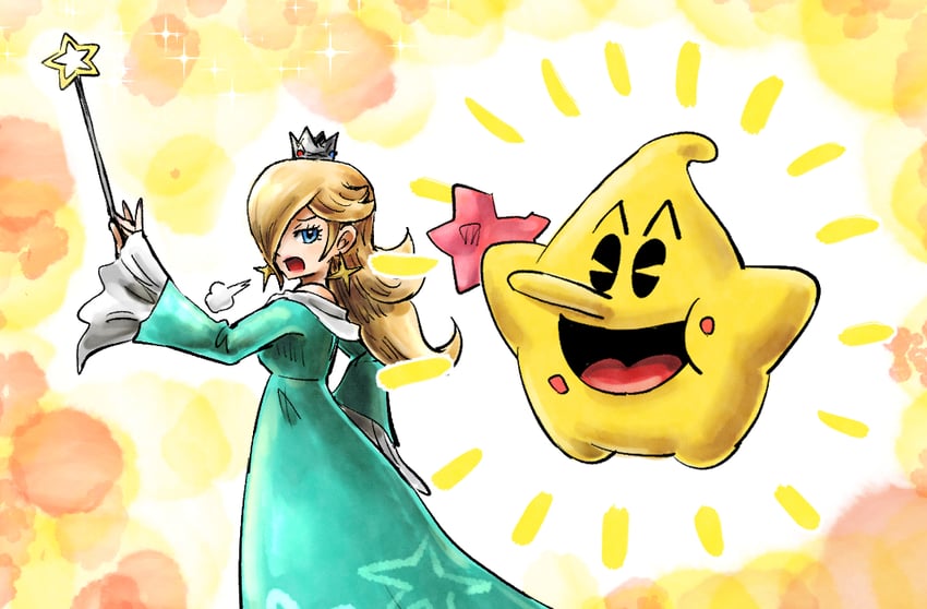 rosalina, luma, and pac-man (mario and 3 more) drawn by kicdon