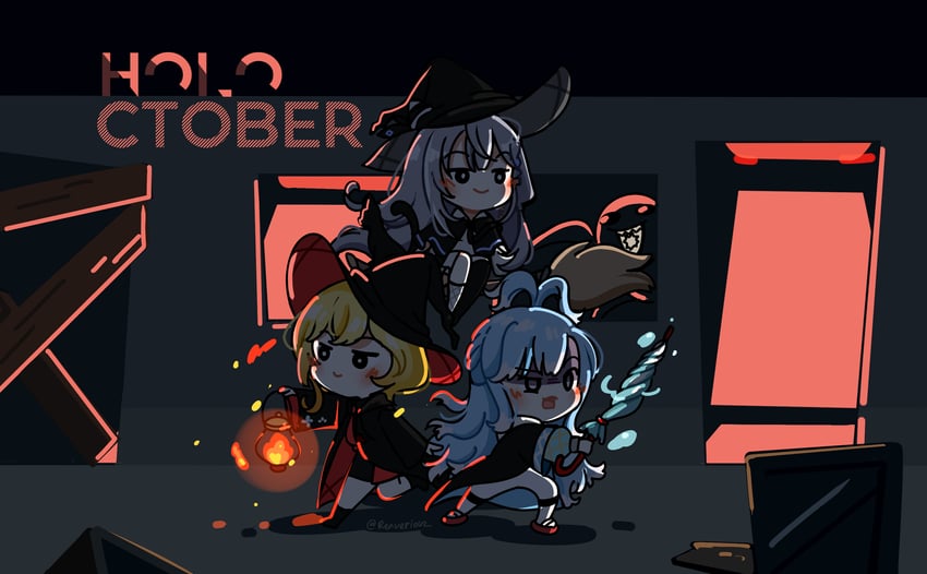 kaela kovalskia, kobo kanaeru, and vestia zeta (hololive and 1 more) drawn by renveriouz