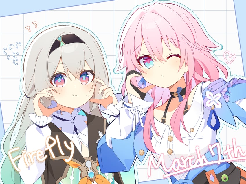 firefly and march 7th (honkai and 1 more) drawn by uwasewau