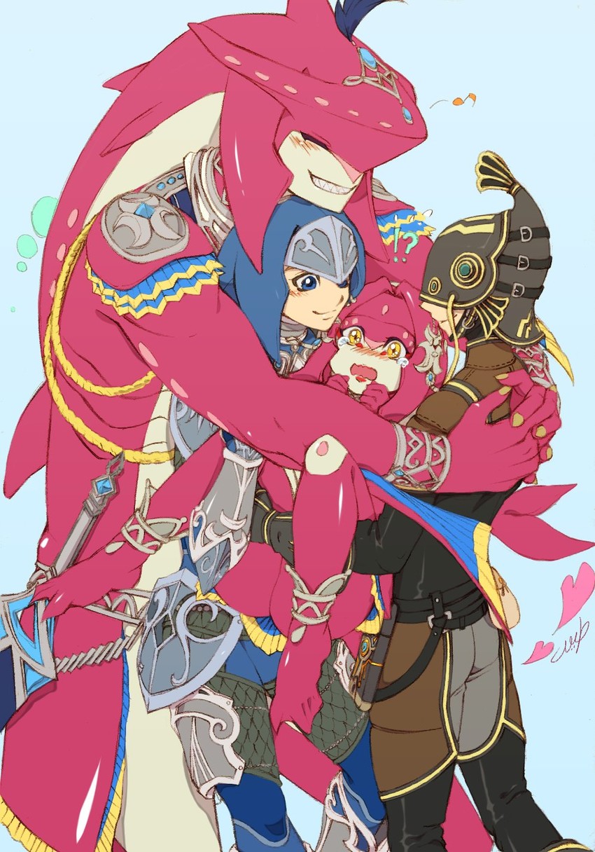 link, mipha, and sidon (the legend of zelda and 1 more) drawn by kandori_makoto